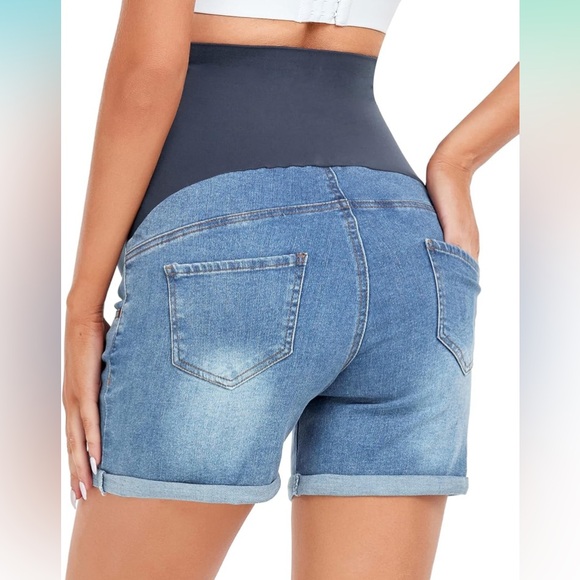 NWT Maternity Jean Shorts With Belly Panel - Picture 5 of 15
